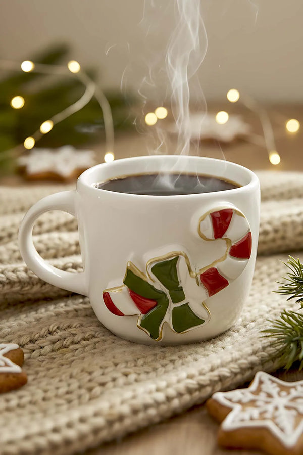 Amore Sugar Cane Handgefertigte Weihnachtsgeschenk-Doppelkaffeetasse aus Keramik, Becher, Tasse mit 24-karätigen Goldverzierungen