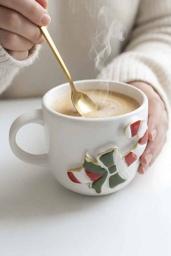 Amore Sugar Cane Handgefertigte Weihnachtsgeschenk-Doppelkaffeetasse aus Keramik, Becher, Tasse mit 24-karätigen Goldverzierungen