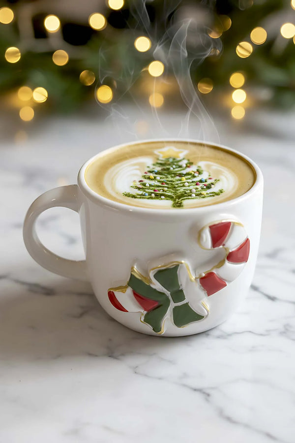 Amore Sugar Cane Handgefertigte Weihnachtsgeschenk-Doppelkaffeetasse aus Keramik, Becher, Tasse mit 24-karätigen Goldverzierungen