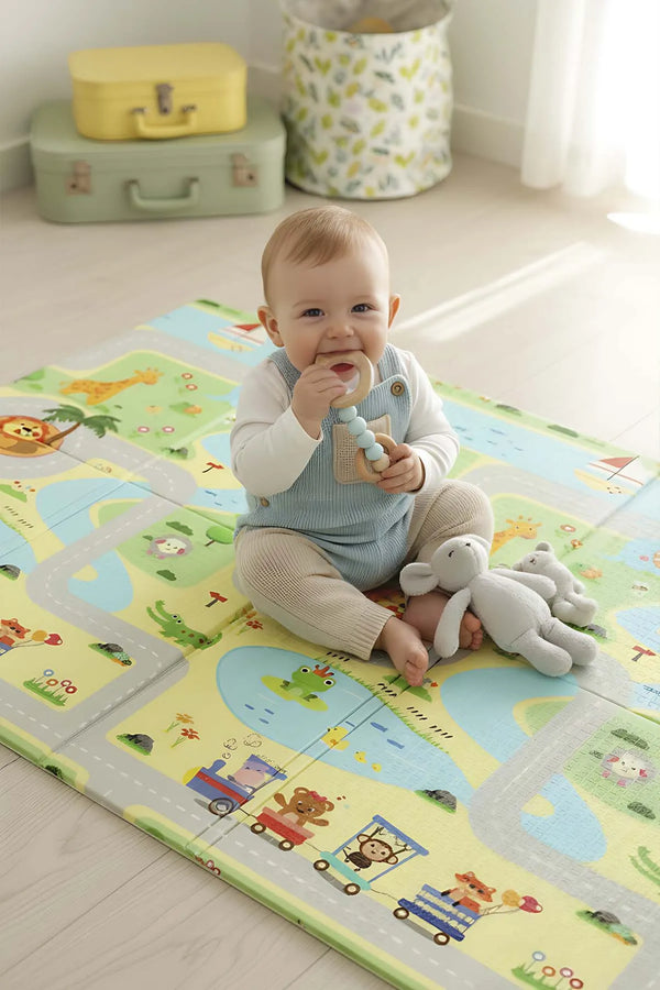 Faltbare Spielmatte „Grüner Hindernisparcours“ für Kinder, 130 x 200 cm