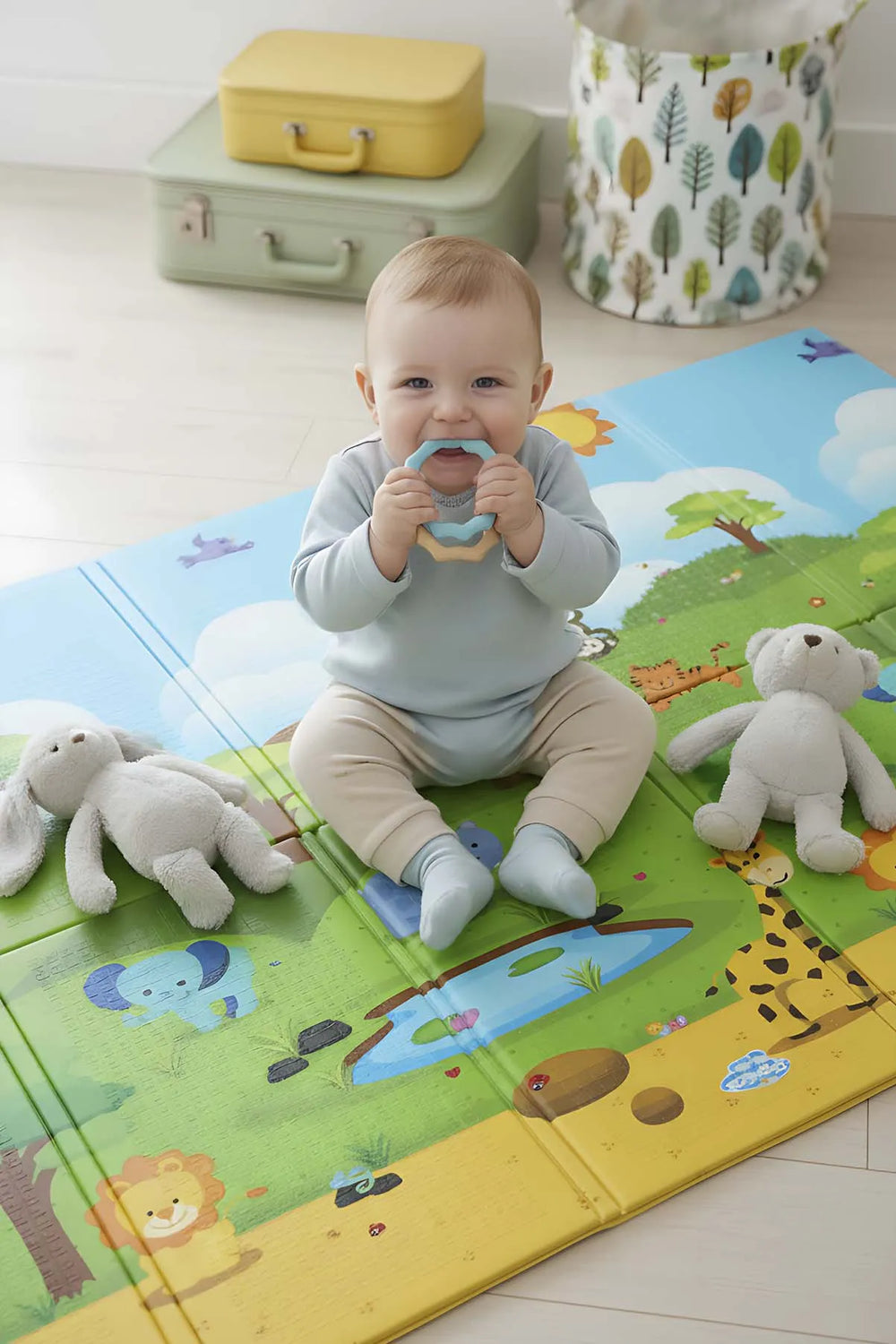 Faltbare Spielmatte für Kinder mit Zoo-Motiv, 130 x 200 cm
