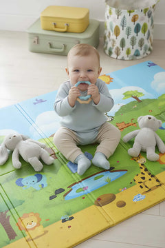 Faltbare Spielmatte für Kinder mit Zoo-Motiv, 130 x 200 cm