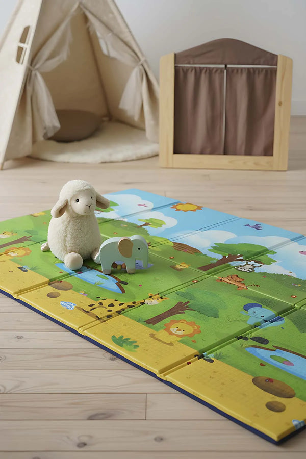 Faltbare Spielmatte für Kinder mit Zoo-Motiv, 130 x 200 cm