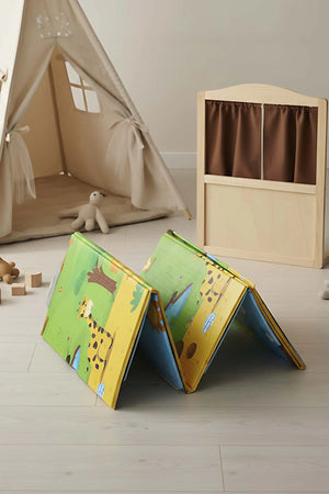 Faltbare Spielmatte für Kinder mit Zoo-Motiv, 130 x 200 cm