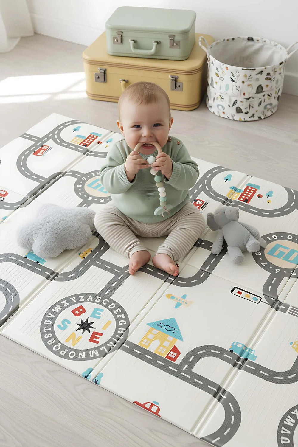 Faltbare Spielmatte für Kinder mit Autorennen-Motiv, 130 x 200 cm