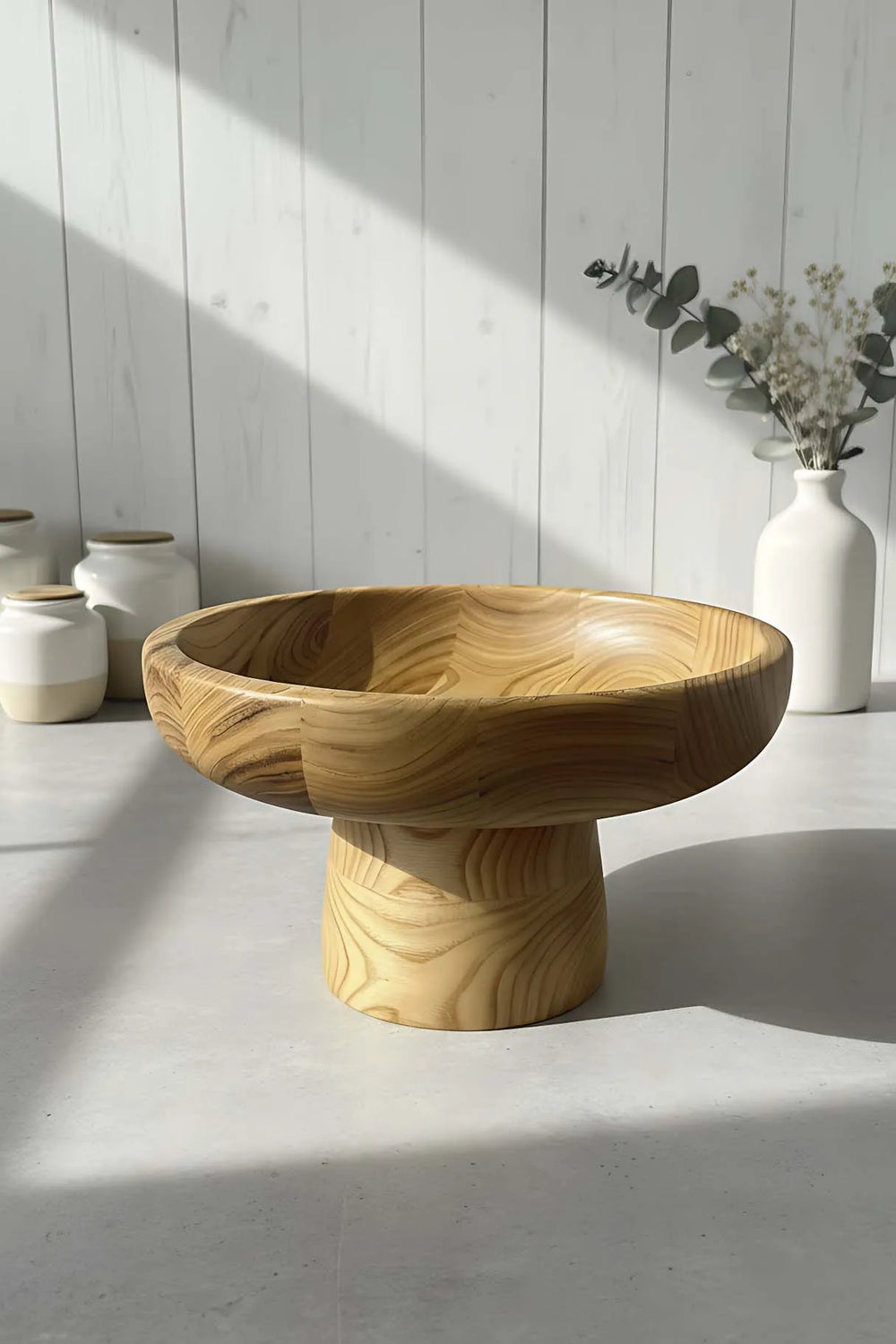 Servierschale aus Kastanienholz mit Holzständer, Serviertablett