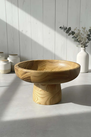 Servierschale aus Kastanienholz mit Holzständer, Serviertablett