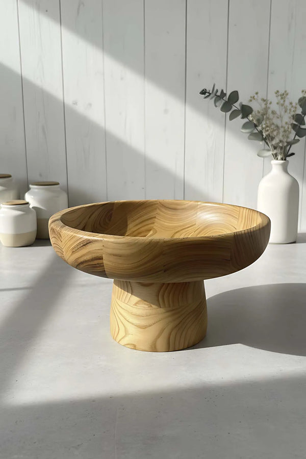 Servierschale aus Kastanienholz mit Holzständer, Serviertablett