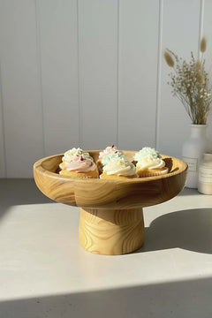 Servierschale aus Kastanienholz mit Holzständer, Serviertablett