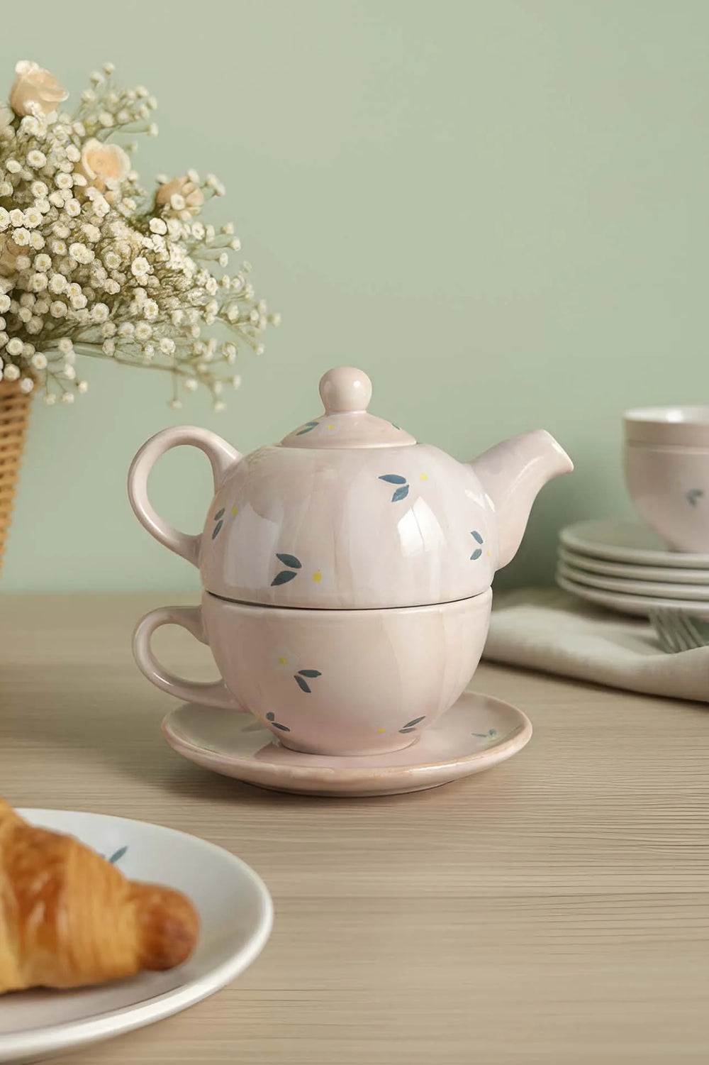 Lemon Blossom Amore handgefertigtes 4-teiliges Teekannen- und Tassenset