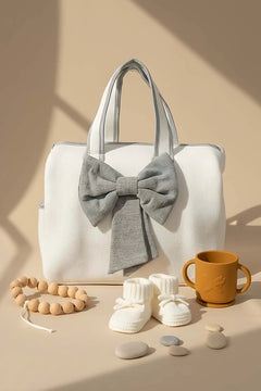 Wickeltasche mit Schleife, graues Band, Mutter und Baby
