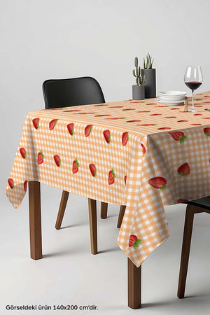 Tischdecke, Esszimmerdecke, Picknickdecke mit orangefarbenem Vichy-Karo und Erdbeermuster