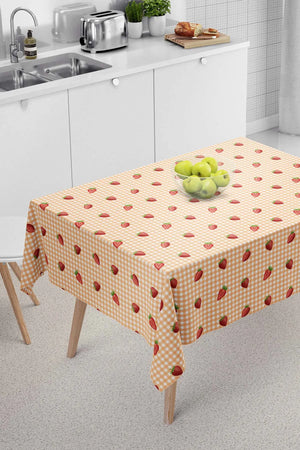 Tischdecke, Esszimmerdecke, Picknickdecke mit orangefarbenem Vichy-Karo und Erdbeermuster