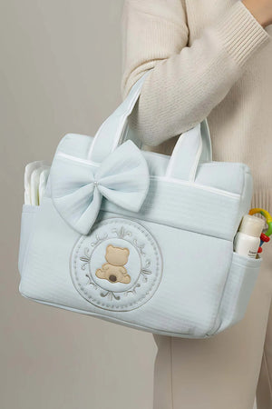 Wickeltasche mit blauem Teddybär-Schleifenmuster