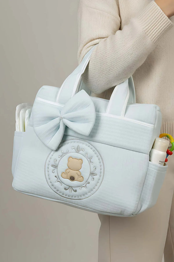 Wickeltasche mit blauem Teddybär-Schleifenmuster