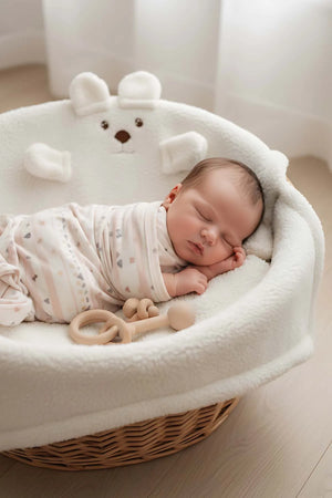Weiße Plüsch-Babydecke mit Teddybär-Motiv
