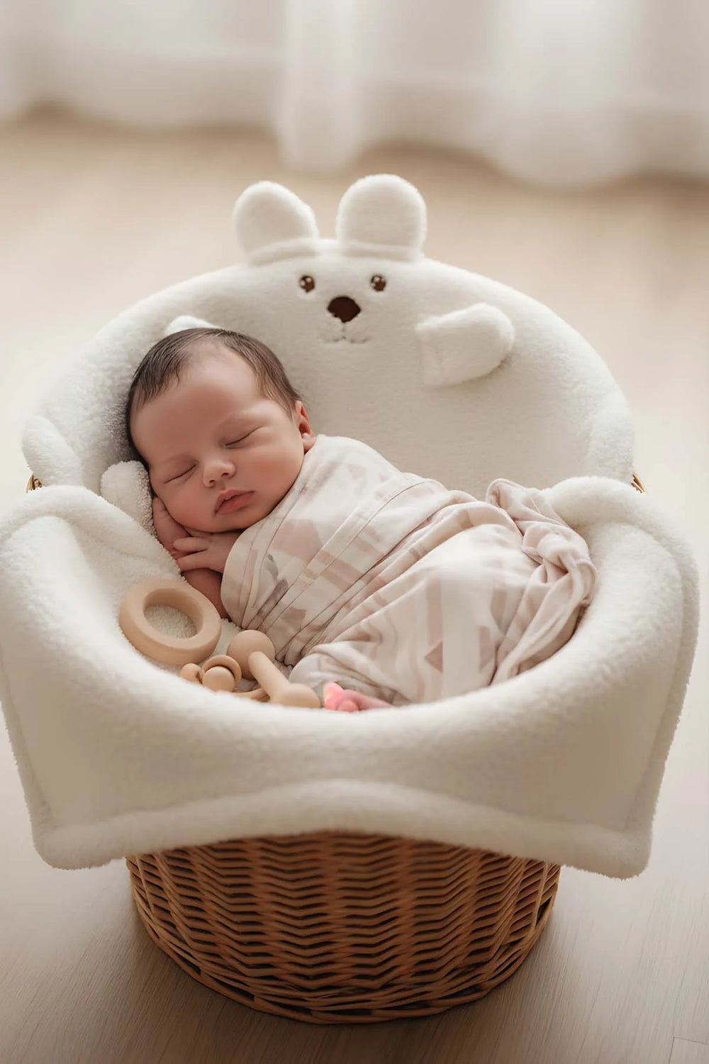 Weiße Plüsch-Babydecke mit Teddybär-Motiv