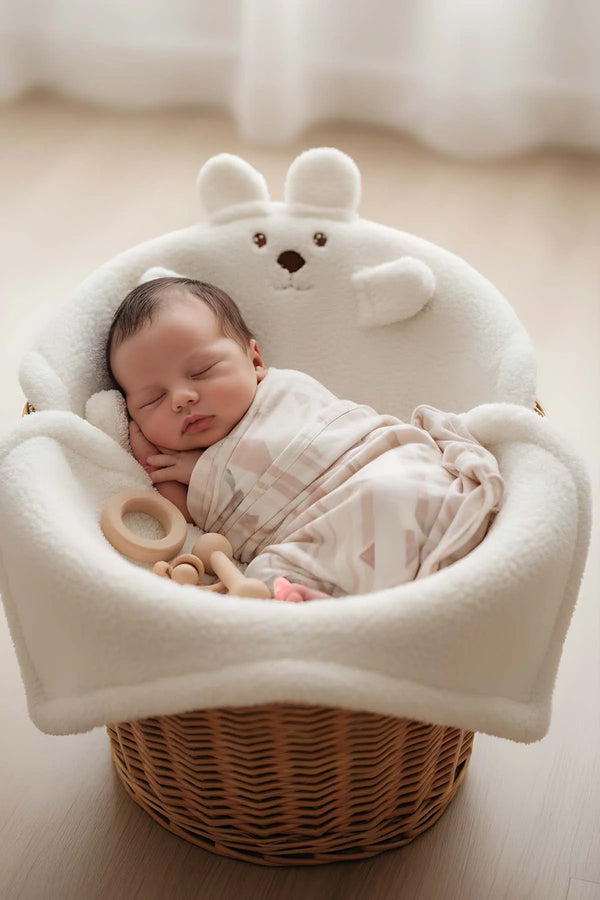 Weiße Plüsch-Babydecke mit Teddybär-Motiv