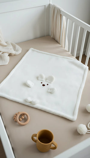 Weiße Plüsch-Babydecke mit Teddybär-Motiv
