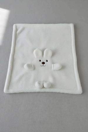Weiße Plüsch-Babydecke mit Teddybär-Motiv