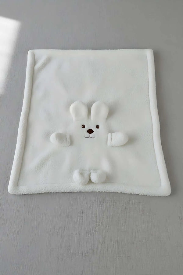 Weiße Plüsch-Babydecke mit Teddybär-Motiv