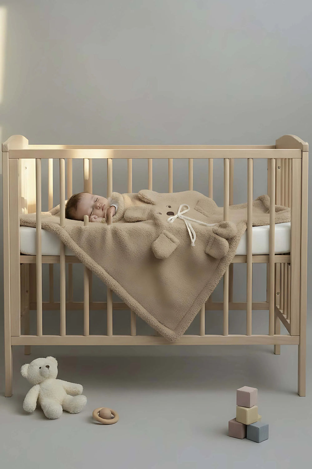 Braune Plüsch-Babydecke mit Teddybär-Motiv