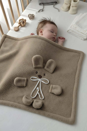 Braune Plüsch-Babydecke mit Teddybär-Motiv