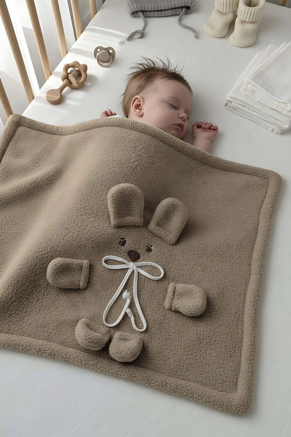 Braune Plüsch-Babydecke mit Teddybär-Motiv