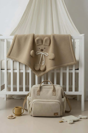 Braune Plüsch-Babydecke mit Teddybär-Motiv