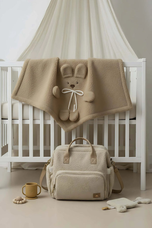 Braune Plüsch-Babydecke mit Teddybär-Motiv