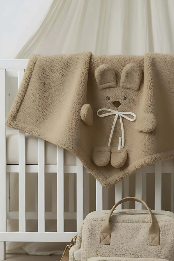 Braune Plüsch-Babydecke mit Teddybär-Motiv