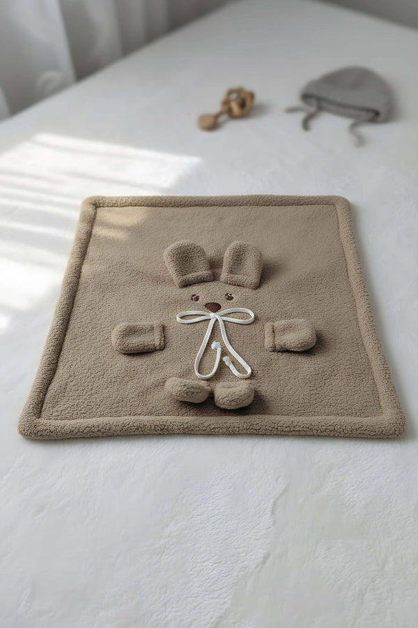 Braune Plüsch-Babydecke mit Teddybär-Motiv