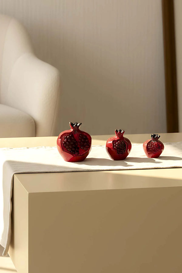 3-teiliges Deko-Set aus glänzenden halben Granatäpfeln