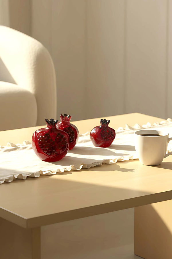 3-teiliges Deko-Set aus glänzenden halben Granatäpfeln