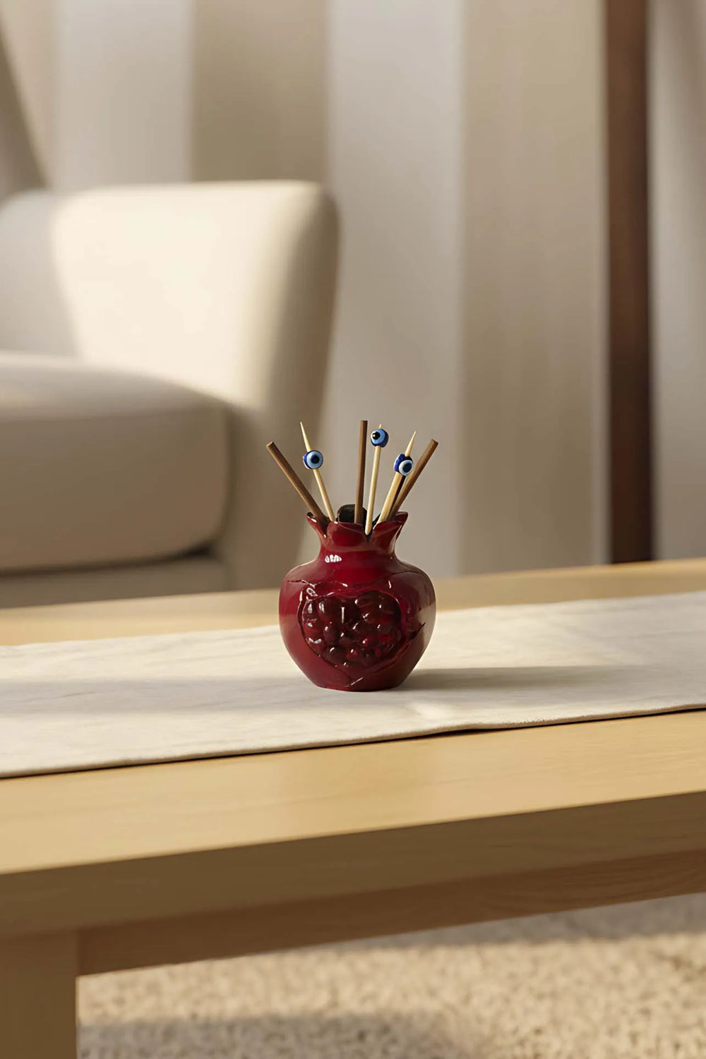 Dekorativer Zahnstocherhalter mit Nazar-Perle und Granatapfel-Design