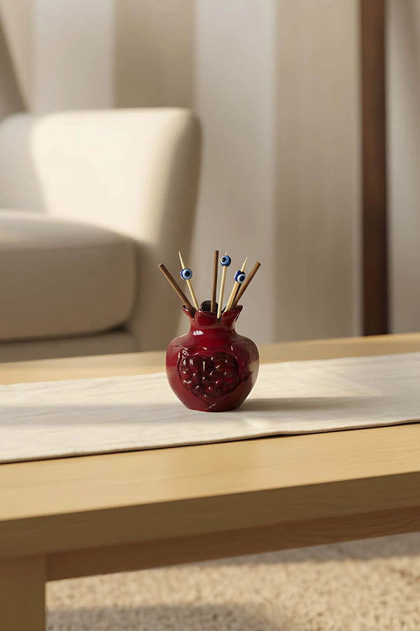 Dekorativer Zahnstocherhalter mit Nazar-Perle und Granatapfel-Design
