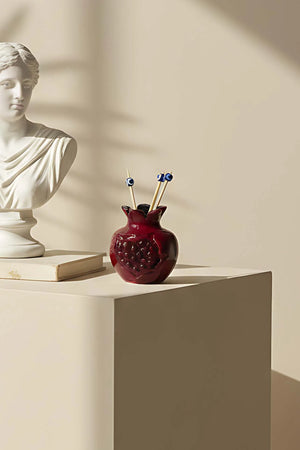 Dekorativer Zahnstocherhalter mit Nazar-Perle und Granatapfel-Design
