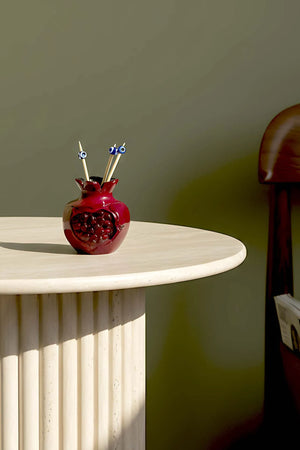 Dekorativer Zahnstocherhalter mit Nazar-Perle und Granatapfel-Design