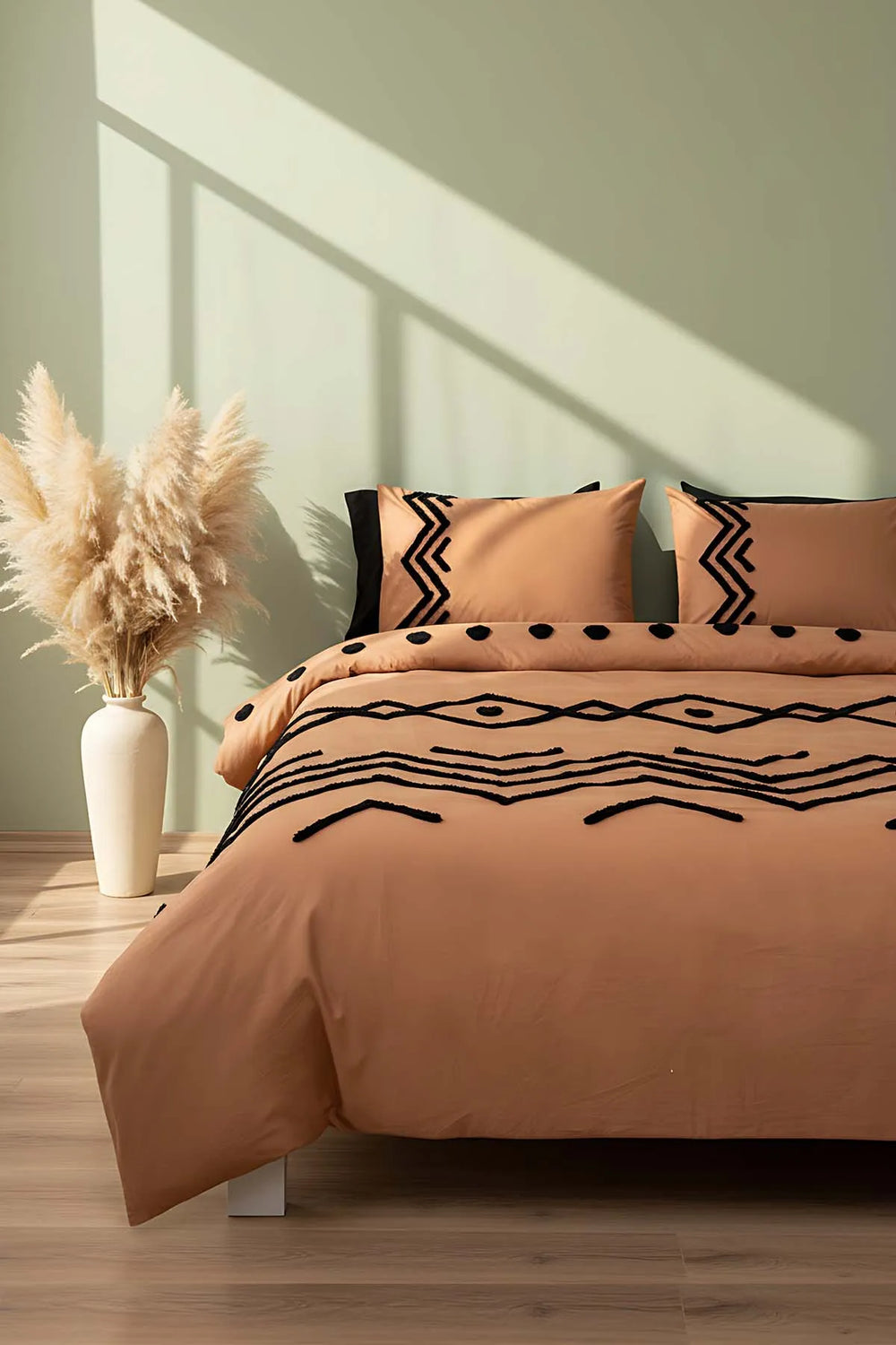 Elio Copper Doppelbettwäsche-Set mit Puffstickerei, 100 % Baumwolle, 6-teilig, Braut-Set