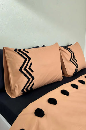 Elio Copper Doppelbettwäsche-Set mit Puffstickerei, 100 % Baumwolle, 6-teilig, Braut-Set