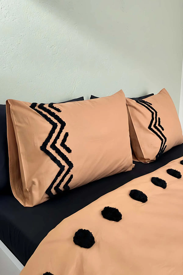 Elio Copper Doppelbettwäsche-Set mit Puffstickerei, 100 % Baumwolle, 6-teilig, Braut-Set