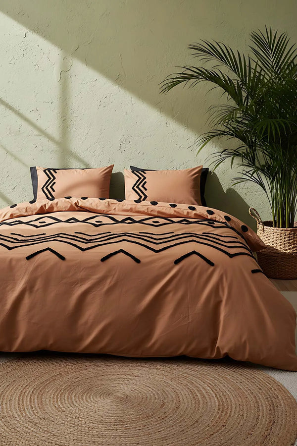 Elio Copper Doppelbettwäsche-Set mit Puffstickerei, 100 % Baumwolle, 6-teilig, Braut-Set
