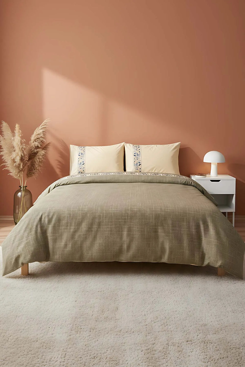 Folkart Beige Doppelbettwäsche-Set mit Muster aus 100% Baumwolle - 4-teilig