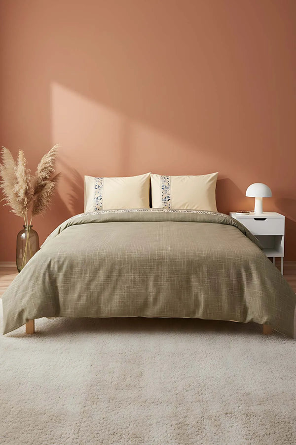 Folkart Beige Doppelbettwäsche-Set mit Muster aus 100% Baumwolle - 4-teilig