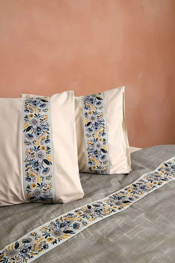 Folkart Beige Doppelbettwäsche-Set mit Muster aus 100% Baumwolle - 4-teilig