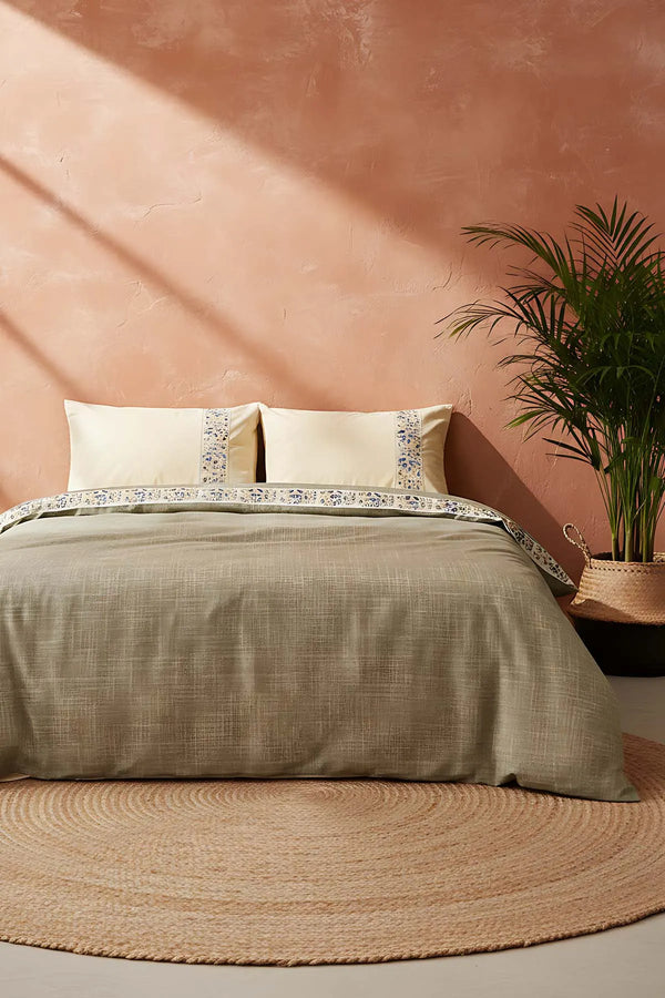 Folkart Beige Doppelbettwäsche-Set mit Muster aus 100% Baumwolle - 4-teilig
