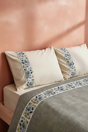 Folkart Beige Doppelbettwäsche-Set mit Muster aus 100% Baumwolle - 4-teilig