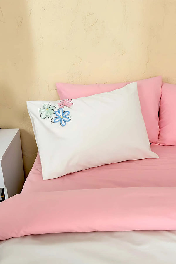 Bellis Pink Doppelbettwäsche-Set mit 6-teiligem, gesticktem Bettbezug aus 100 % Baumwolle – Braut-Set