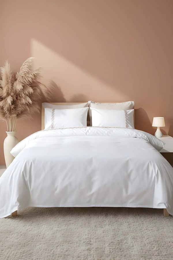 Majestätisches beiges Doppelbett-Bettwäscheset aus 100 % Baumwolle – 6-teiliges Brautset