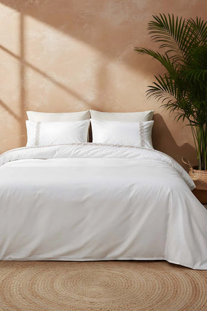 Majestätisches beiges Doppelbett-Bettwäscheset aus 100 % Baumwolle – 6-teiliges Brautset